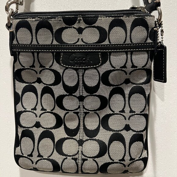 Coach Purse - Black and White Signature Coach Cloth - Adjustable Shoulder Strap - Picture 1 of 6
